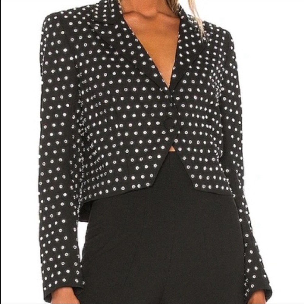 NEW MICHELLE MASON REVOLVE Cropped Crystal
Embellished Crepe Tuxedo Jacket Black